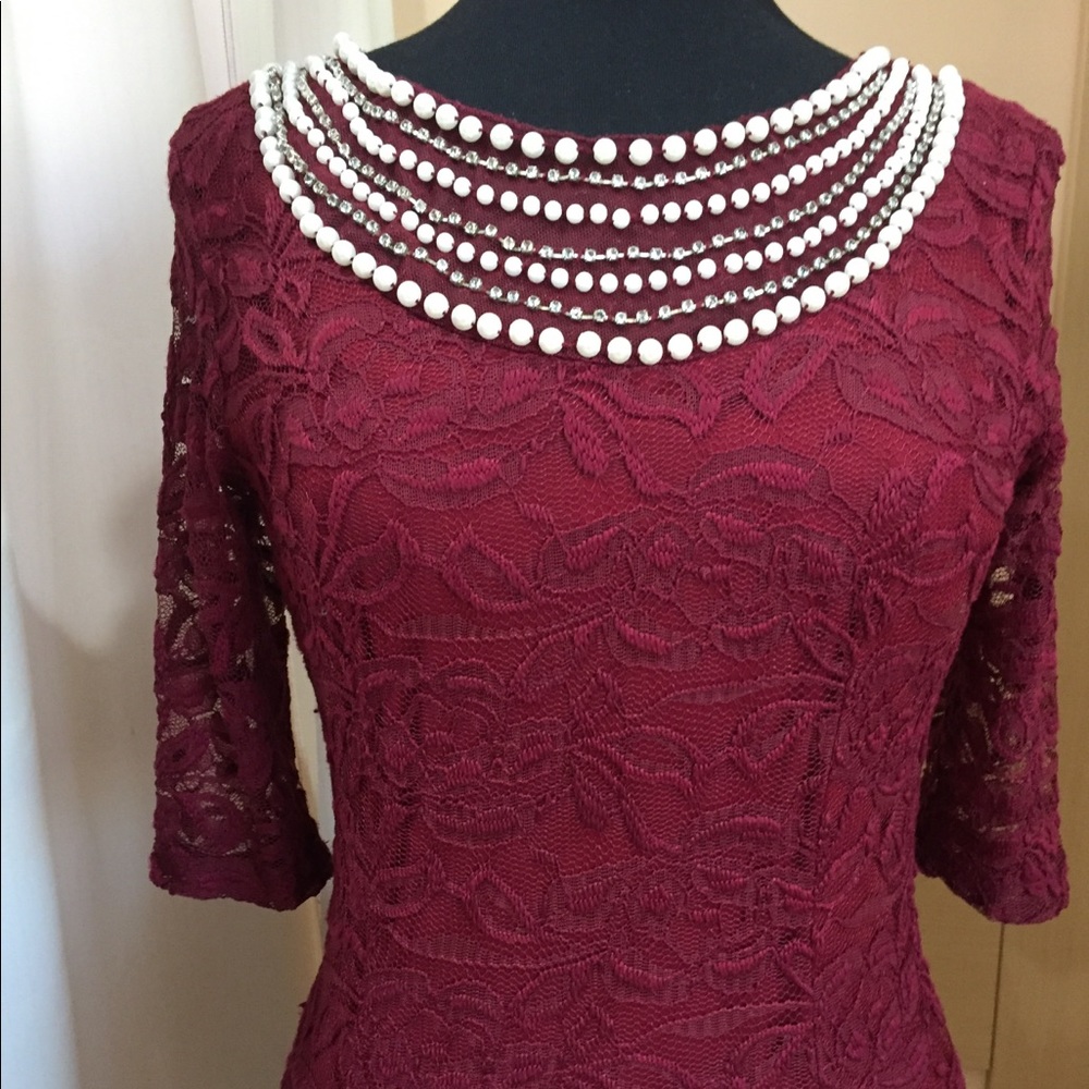 Burgundy lace lined dress size M